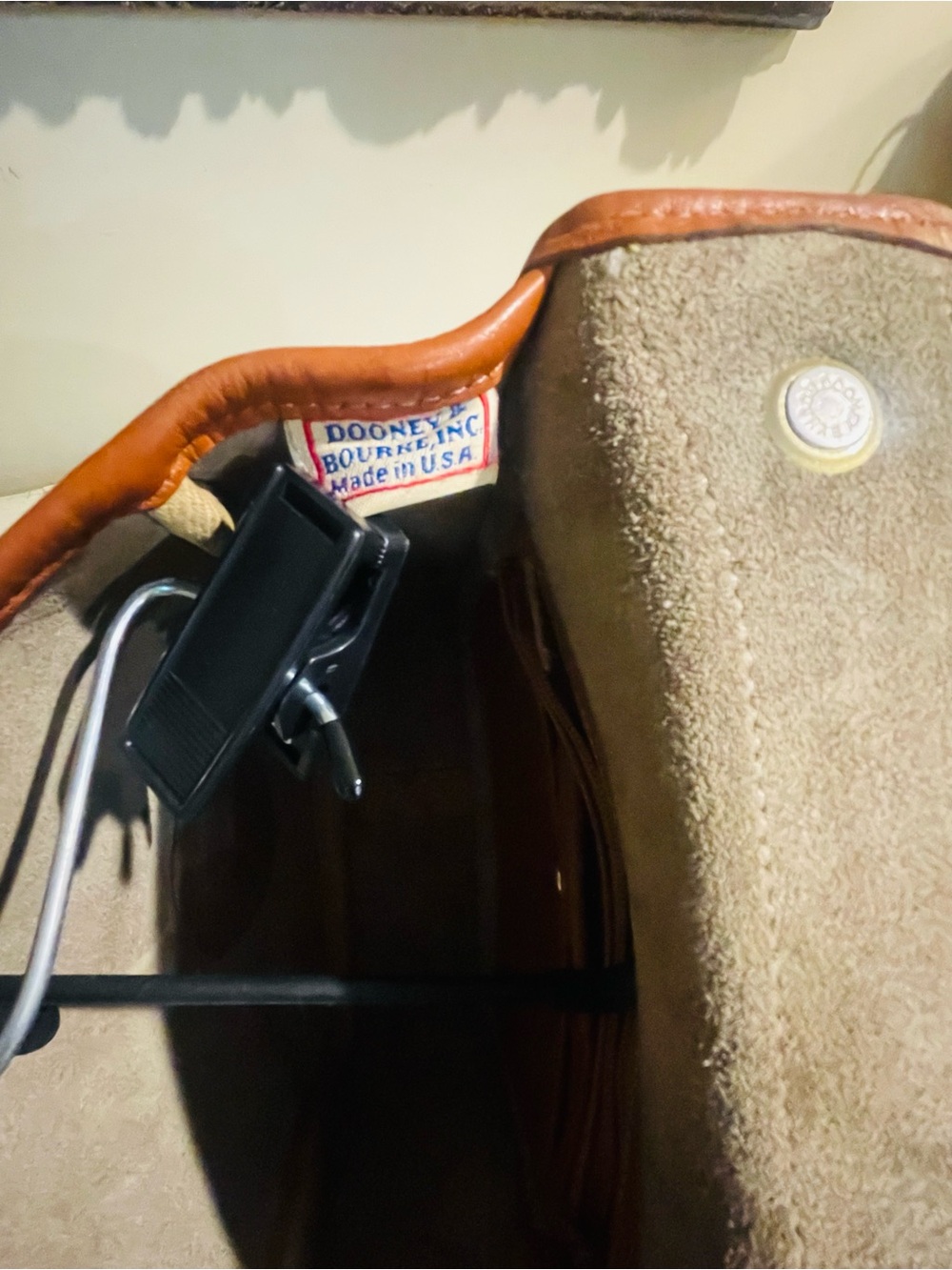 Dooney & Bourke  AWL CarrierTan and Taupe Leather Crossbody Satchel - Picture 15 of 16